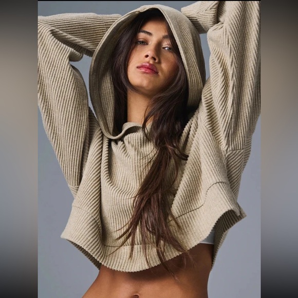 ALO Yoga Tops - ALO Muse Hoodie Women’s M Ribbed Gravel Heather